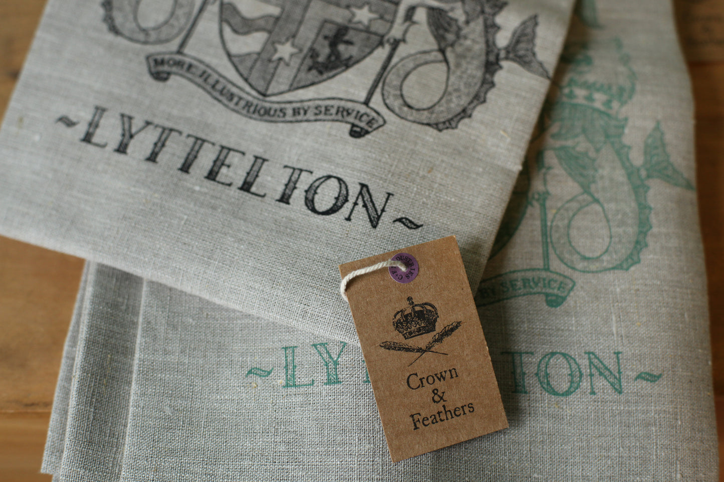 Lyttelton Crest Linen Tea Towel - Crown & Feathers